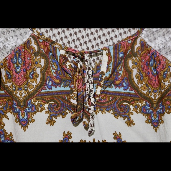 UMGEE USA cream multi pattern boho top Sz L - Picture 7 of 8